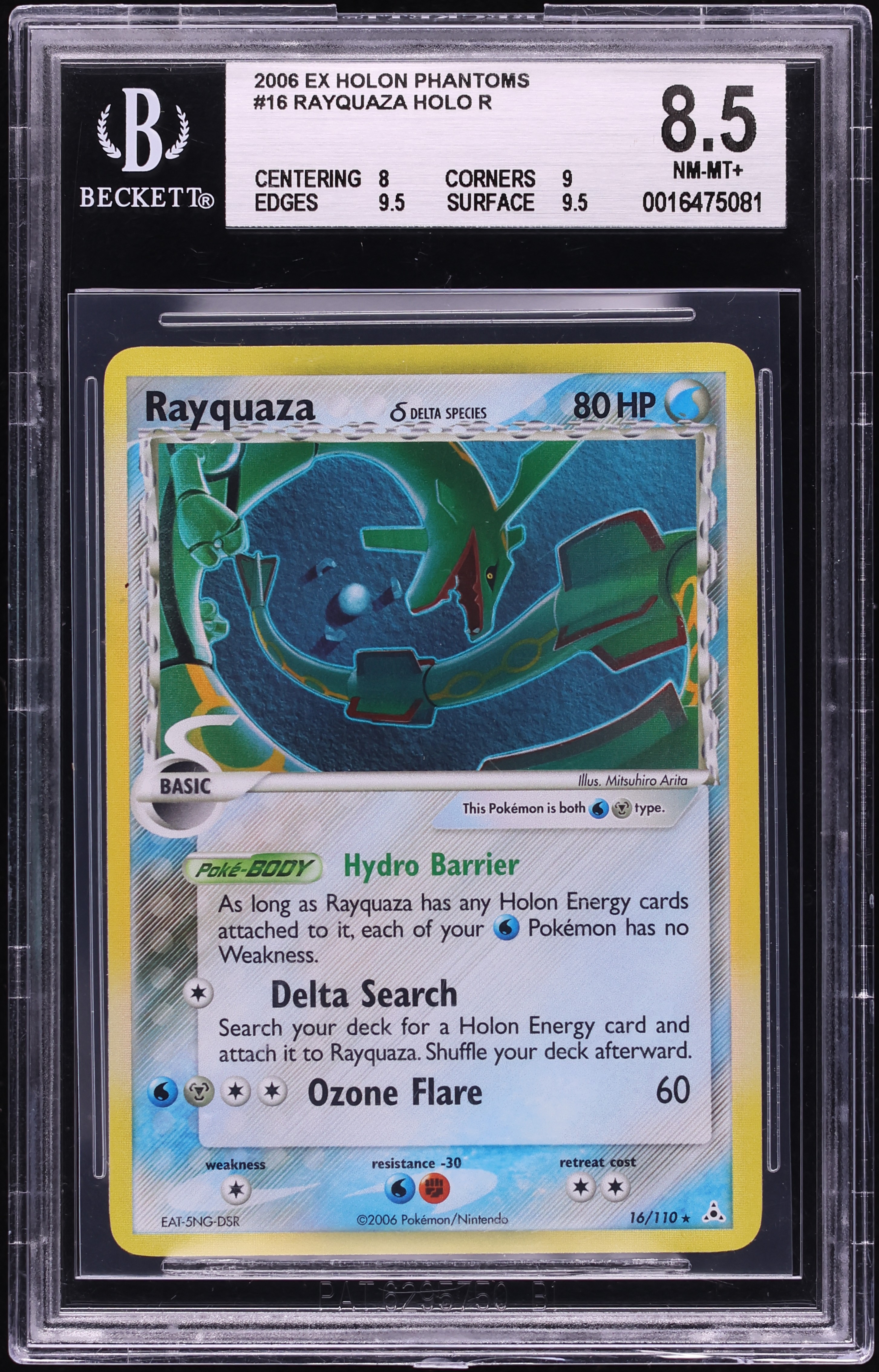 2006 Pokemon EX Holon Phantoms Holo Rayquaza #16 BGS 8.5 NM-MT+