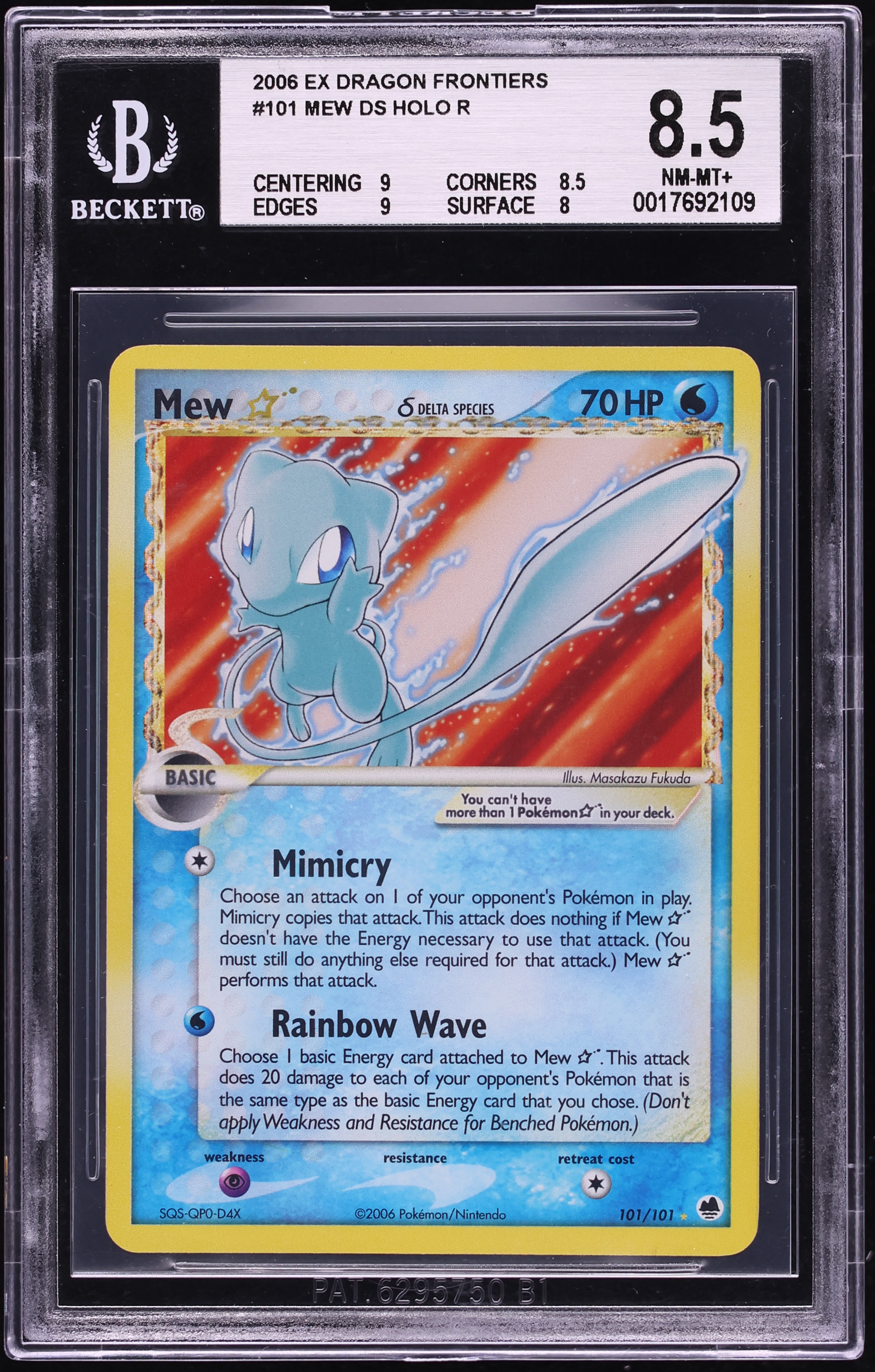 2006 Pokemon EX Dragon Frontiers Holo Mew Gold Star #101 BGS 8.5 NM-MT+