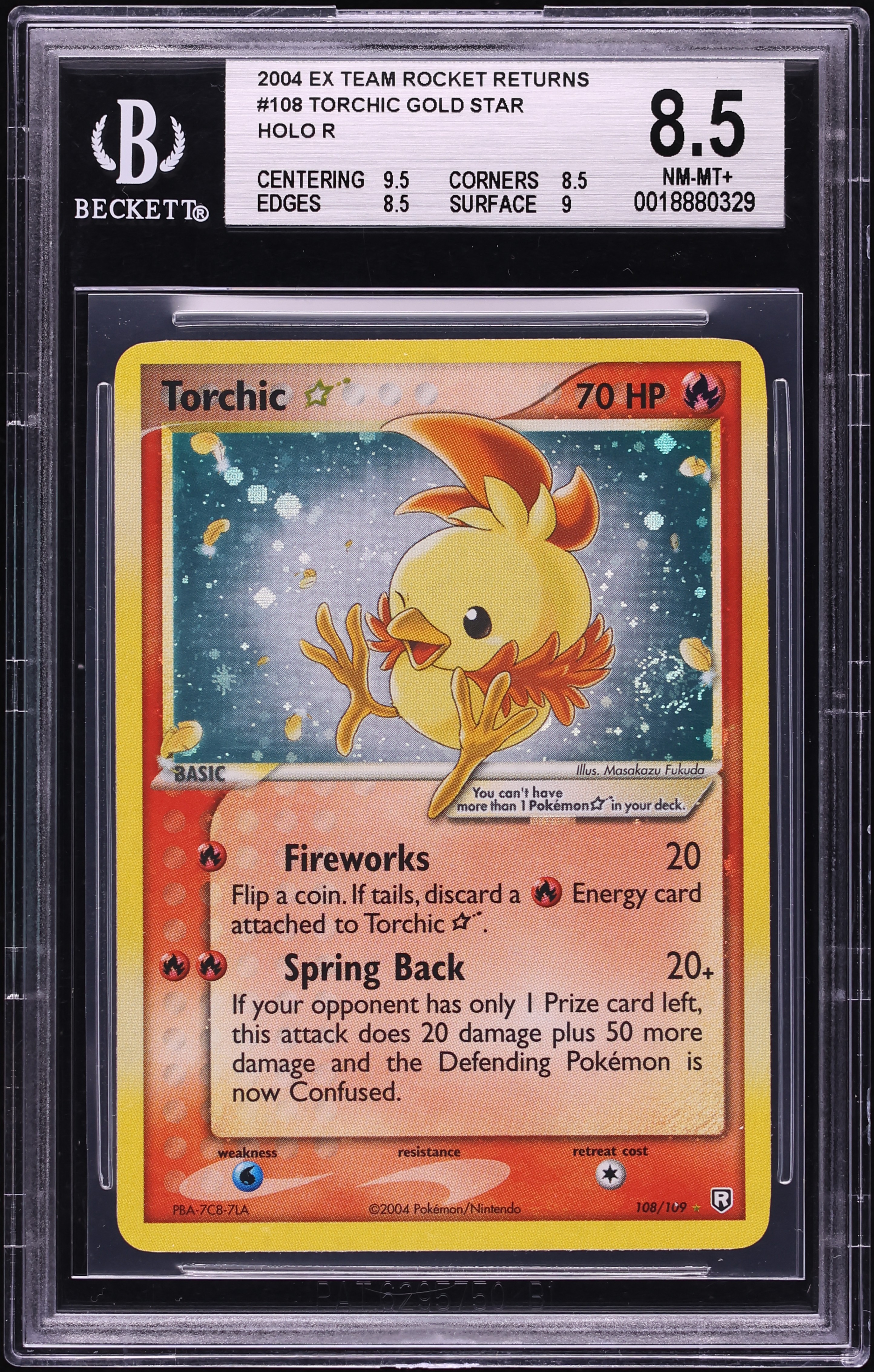 2004 Pokemon EX Team Rocket Returns Holo Torchic Gold Star #108 BGS 8.5 NM-MT+