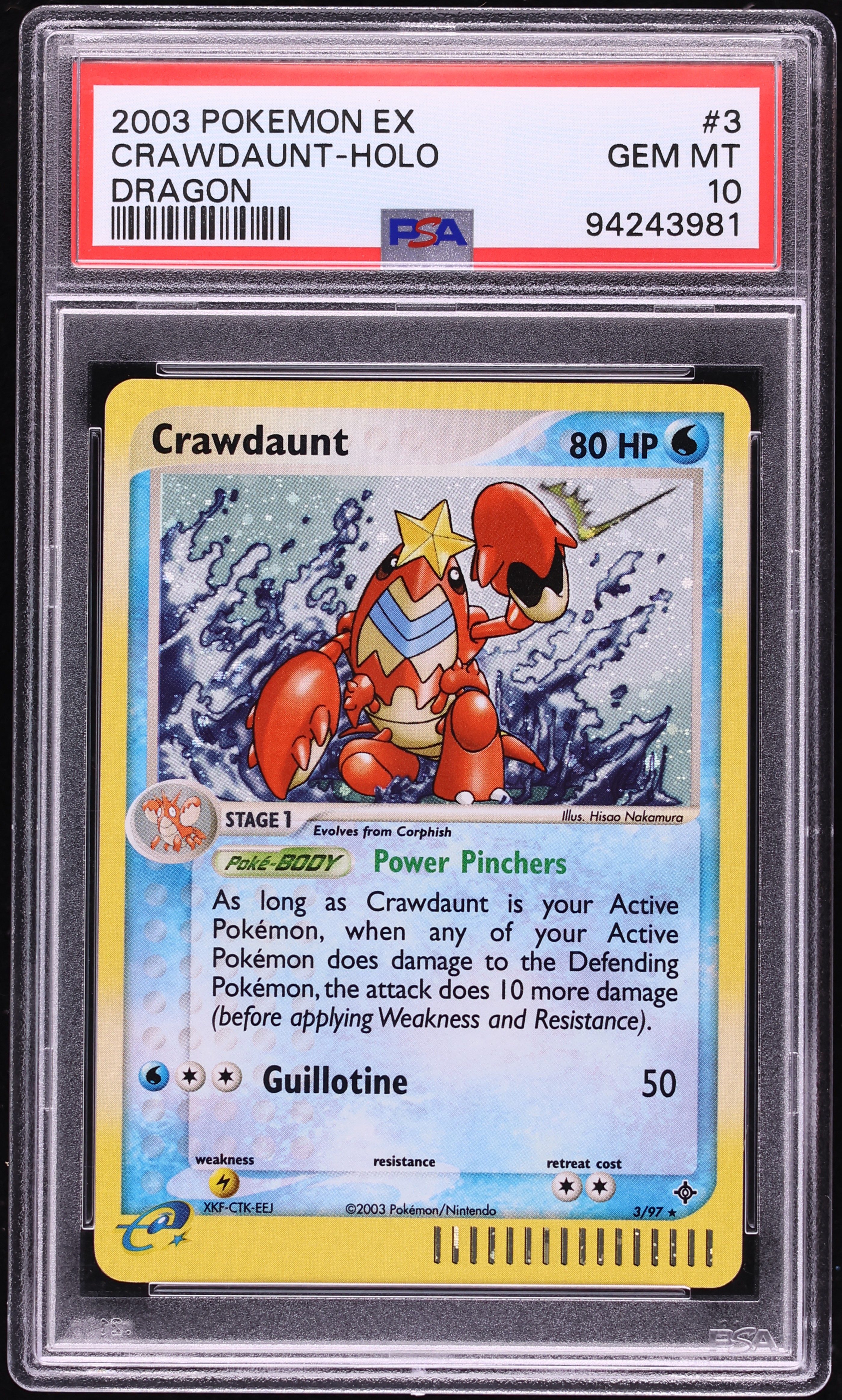 2003 Pokemon EX Dragon Holo Crawdaunt #3 PSA 10 GEM MINT