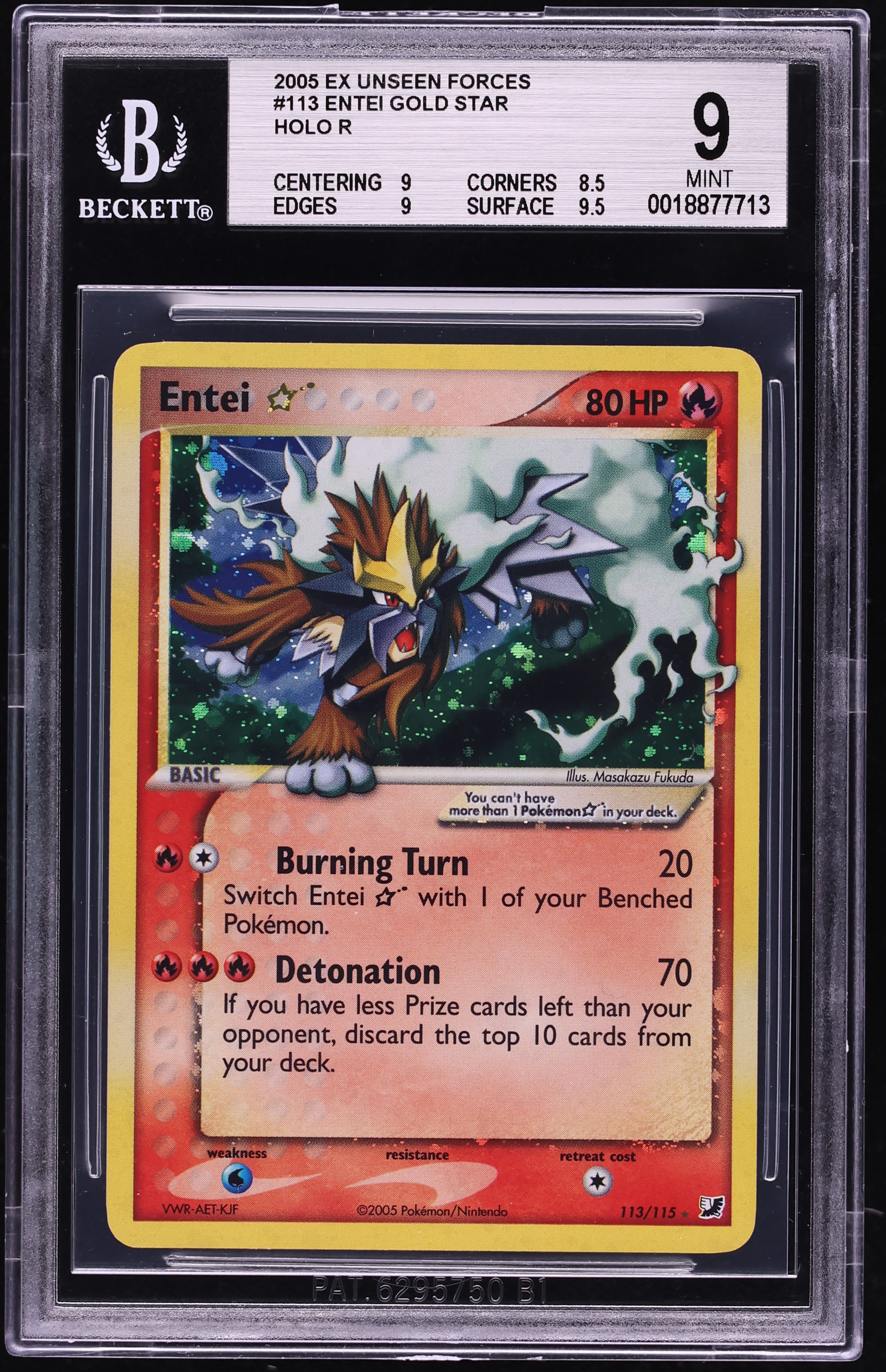 2005 Pokemon EX Unseen Forces Holo Entei Gold Star #113 BGS 9 MINT