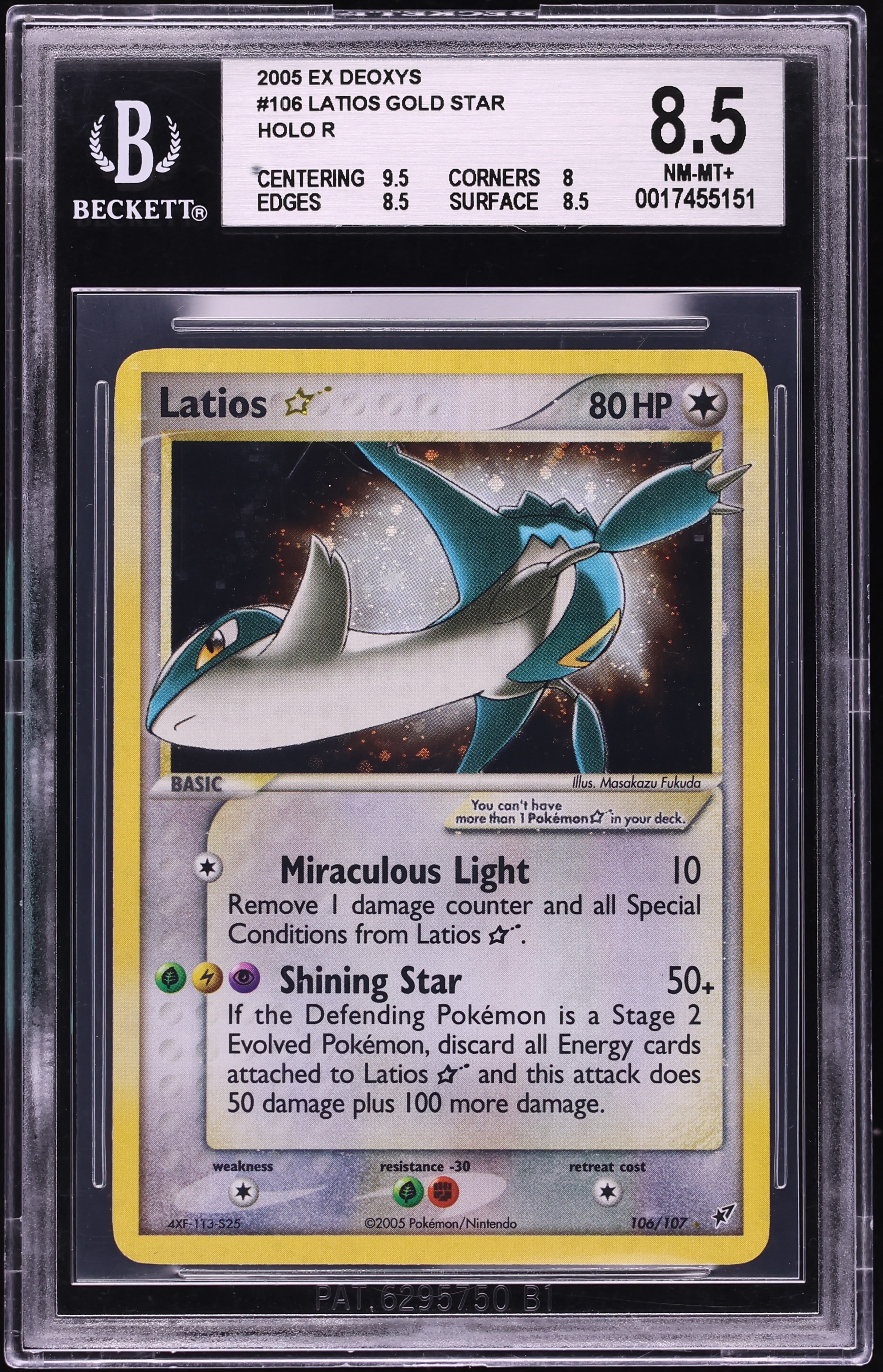 2005 Pokemon EX Deoxys Holo Latios Gold Star #106 BGS 8.5 NM-MT+