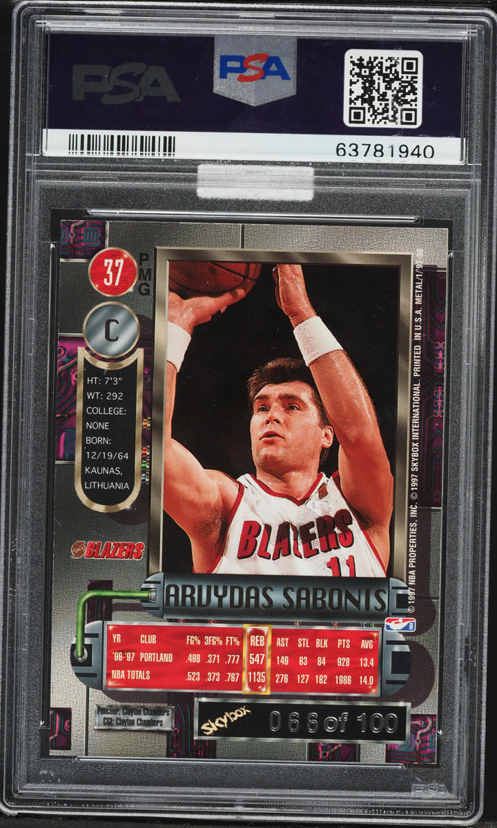 1997 Metal Universe Precious Metal Gems PMG Red Arvydas Sabonis /100 #37 PSA 5