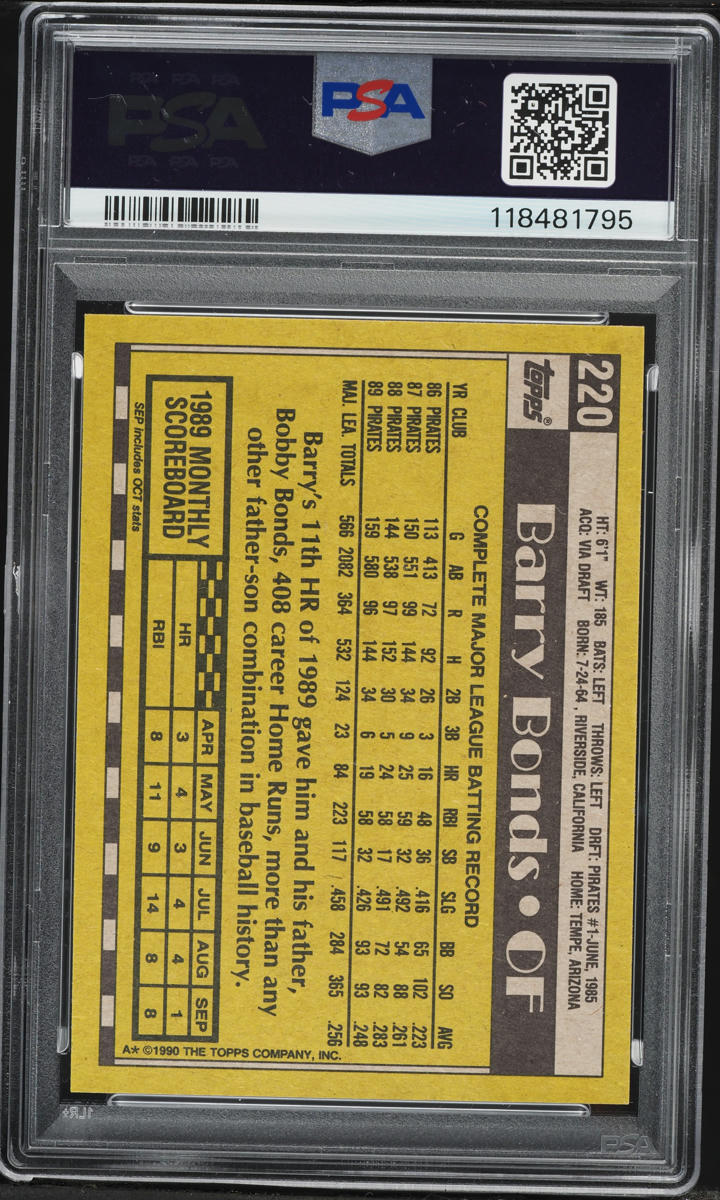 1990 Topps Barry Bonds #220 PSA 9 MINT