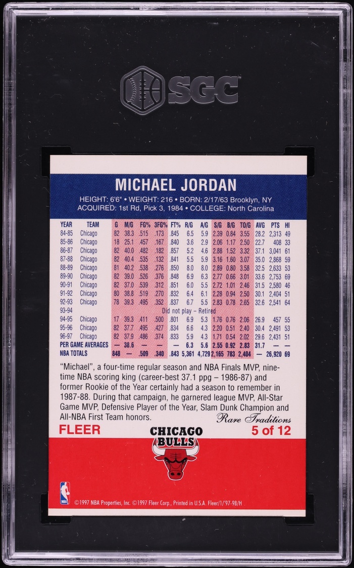 1997 Fleer Decade Of Excellence Rare Traditions Michael Jordan #5 SGC 9 MINT - Photo 2