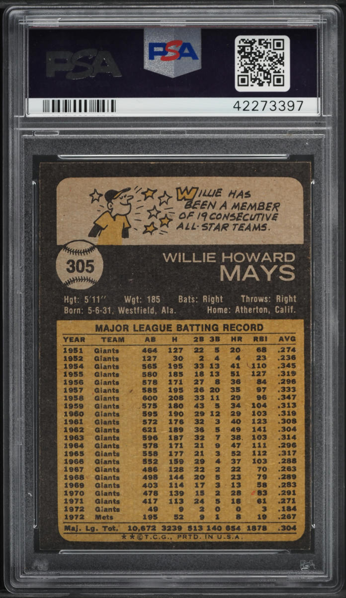 1973 Topps Willie Mays #305 PSA 9 MINT
