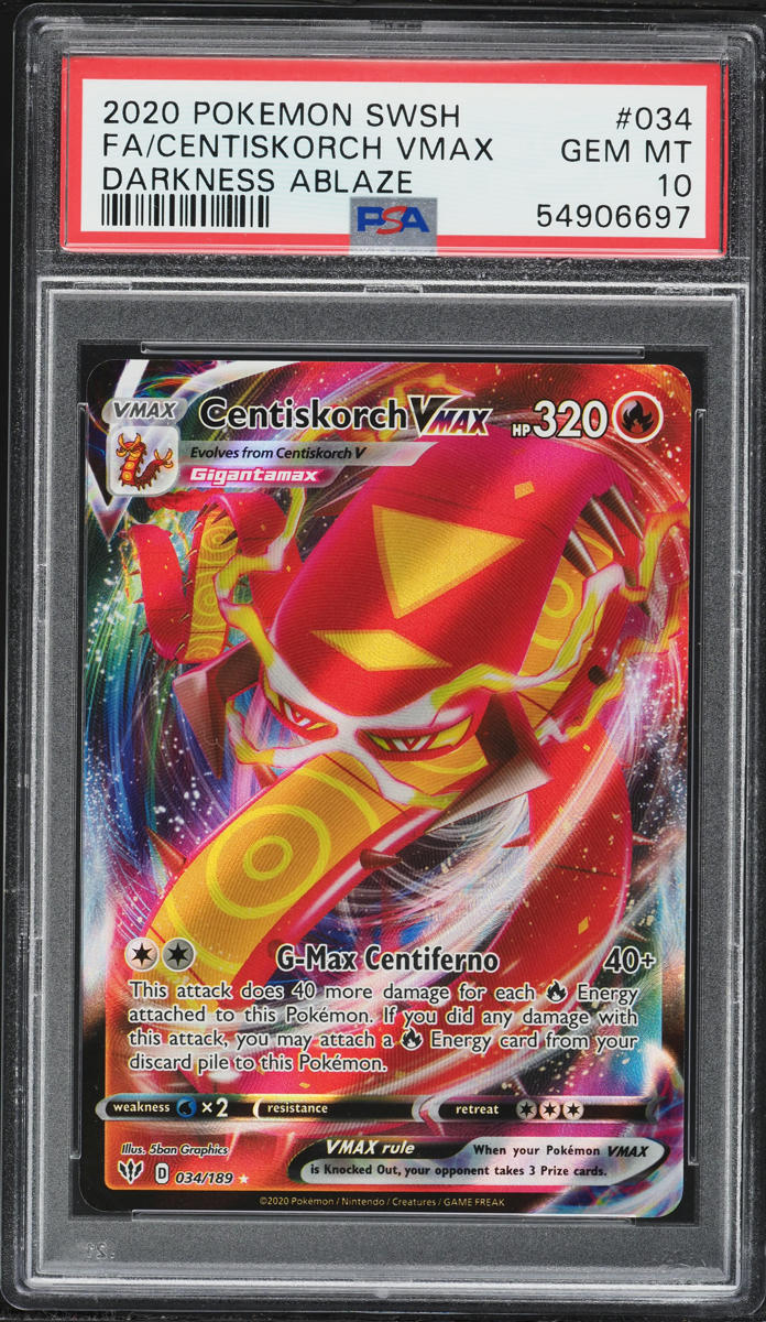 2020 Pokemon Sword & Shield Darkness Ablaze Full Art Centiskorch VMAX #34 PSA 10 GEM MINT
