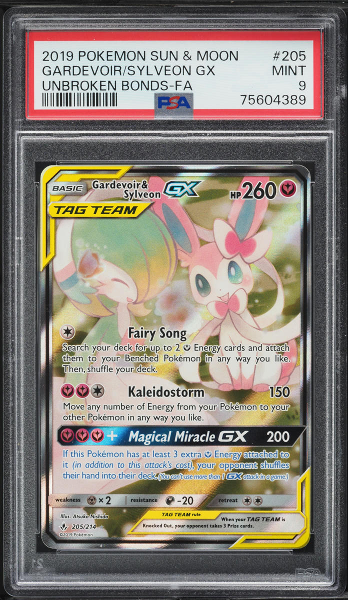 2019 Pokemon Sun & Moon Unbroken Bonds Alt Art Gardevoir & Sylveon GX #205 PSA 9 MINT