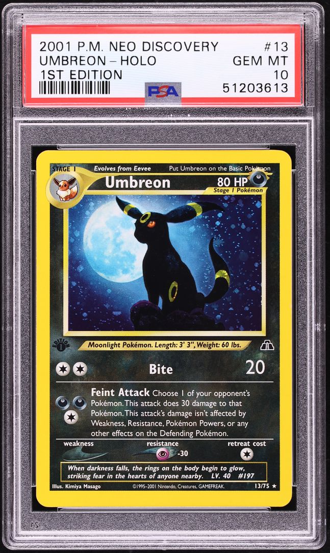 2001 Pokemon Neo Discovery 1st Edition Holo Umbreon #13 PSA 10 GEM MINT
