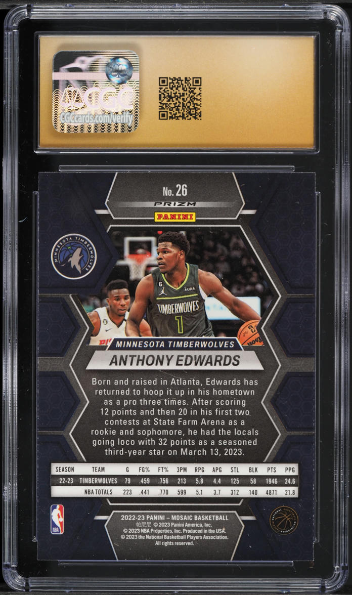 2022 Panini Mosaic Reactive Blue Anthony Edwards #26 CGC 10 PRISTINE