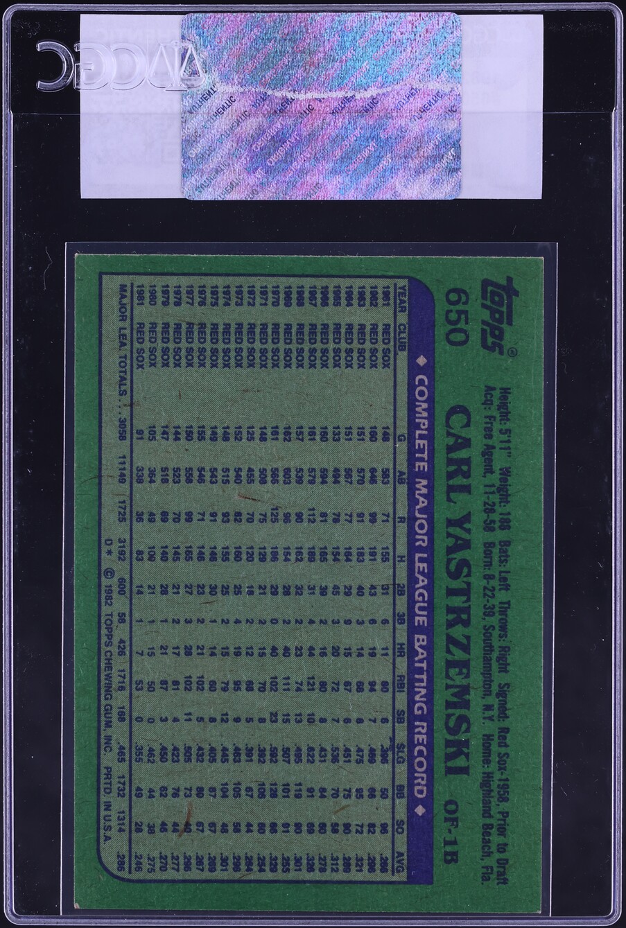1982 Topps Carl Yastrzemski #650 CGC AUTH