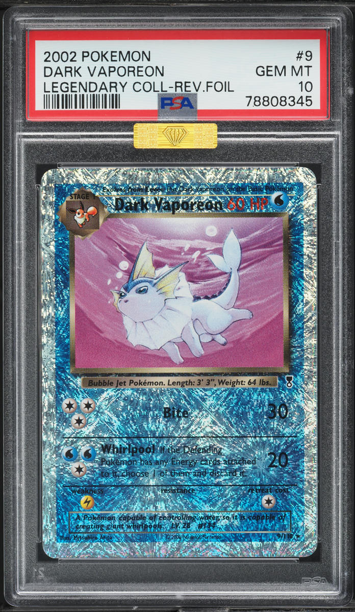 2002 Pokemon Legendary Collection Reverse Holo Dark Vaporeon #9 MBA PSA 10 GEM
