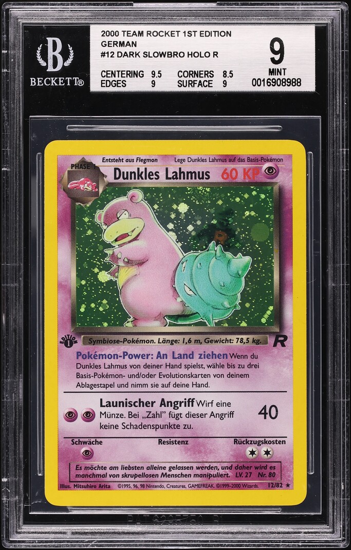 2000 Pokemon German Team Rocket 1st Edition Holo Dark Slowbro #12 BGS 9 MINT