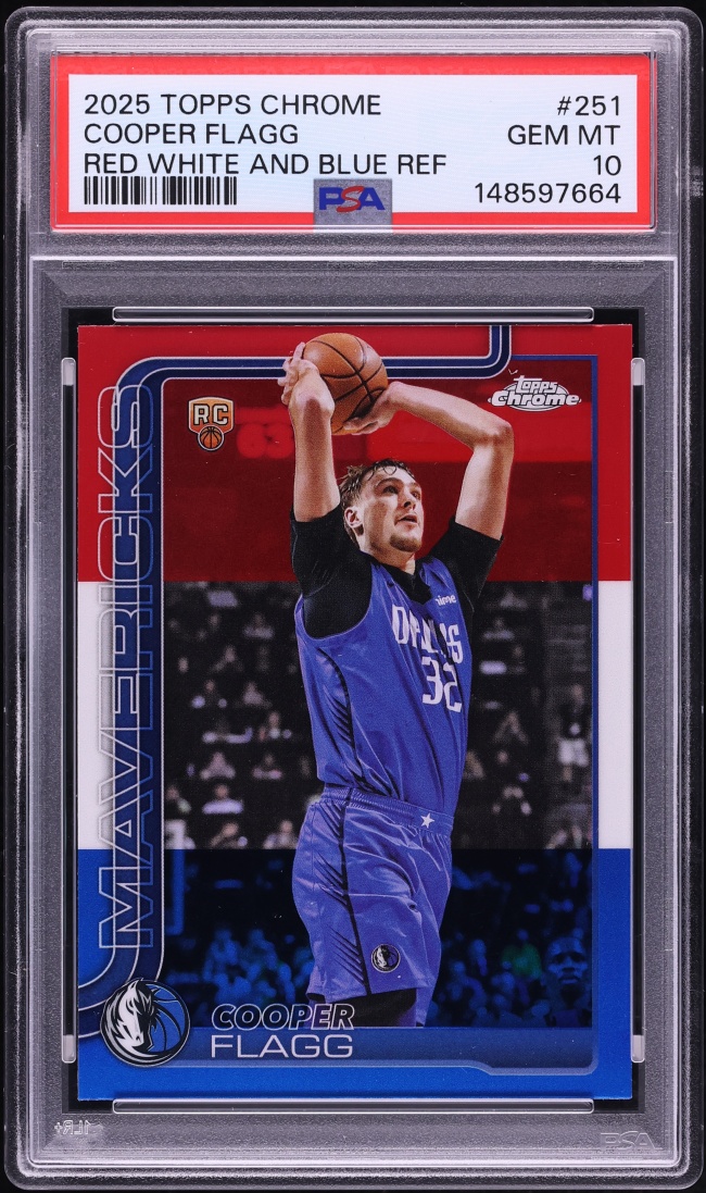 2025 Topps Chrome Red White & Blue Refractor Cooper Flagg ROOKIE #251 PSA 10 GEM MINT