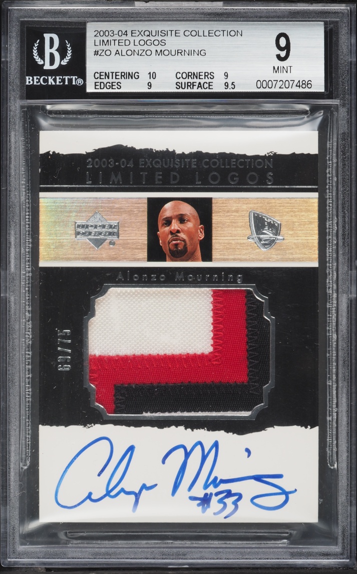 2003 Exquisite Collection Limited Logos Alonzo Mourning PATCH AUTO /75 #LL-ZO BGS 9 MINT