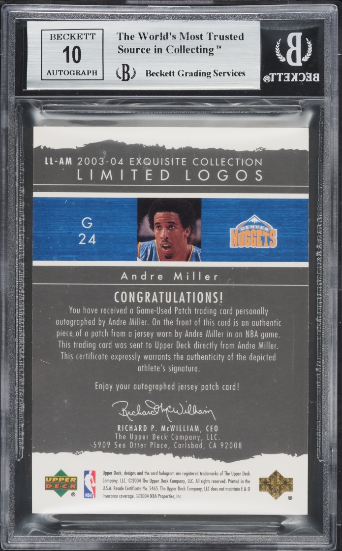 2003 Exquisite Collection Limited Logos Andre Miller PATCH AUTO /75 #LL-AM BGS 8.5 NM-MT+