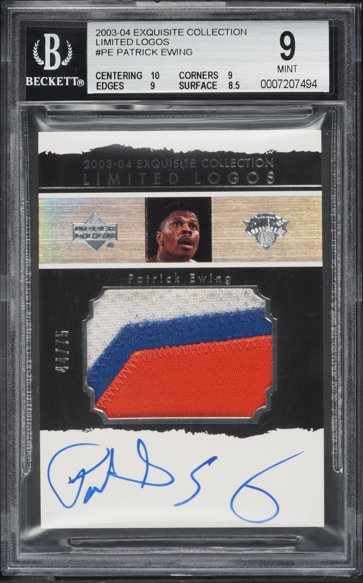 2003 Exquisite Collection Limited Logos Patrick Ewing PATCH AUTO /75 #LL-PE BGS 9 MINT