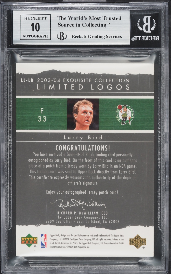 2003 Exquisite Collection Limited Logos Larry Bird PATCH AUTO /75 #LL-LB BGS 9 MINT