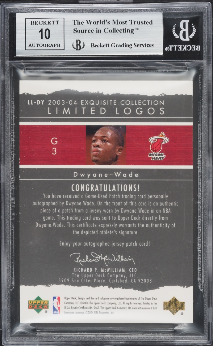 2003 Exquisite Collection Limited Logos Dwyane Wade ROOKIE PATCH AUTO /75 #LL-DY BGS 8.5 NM-MT+