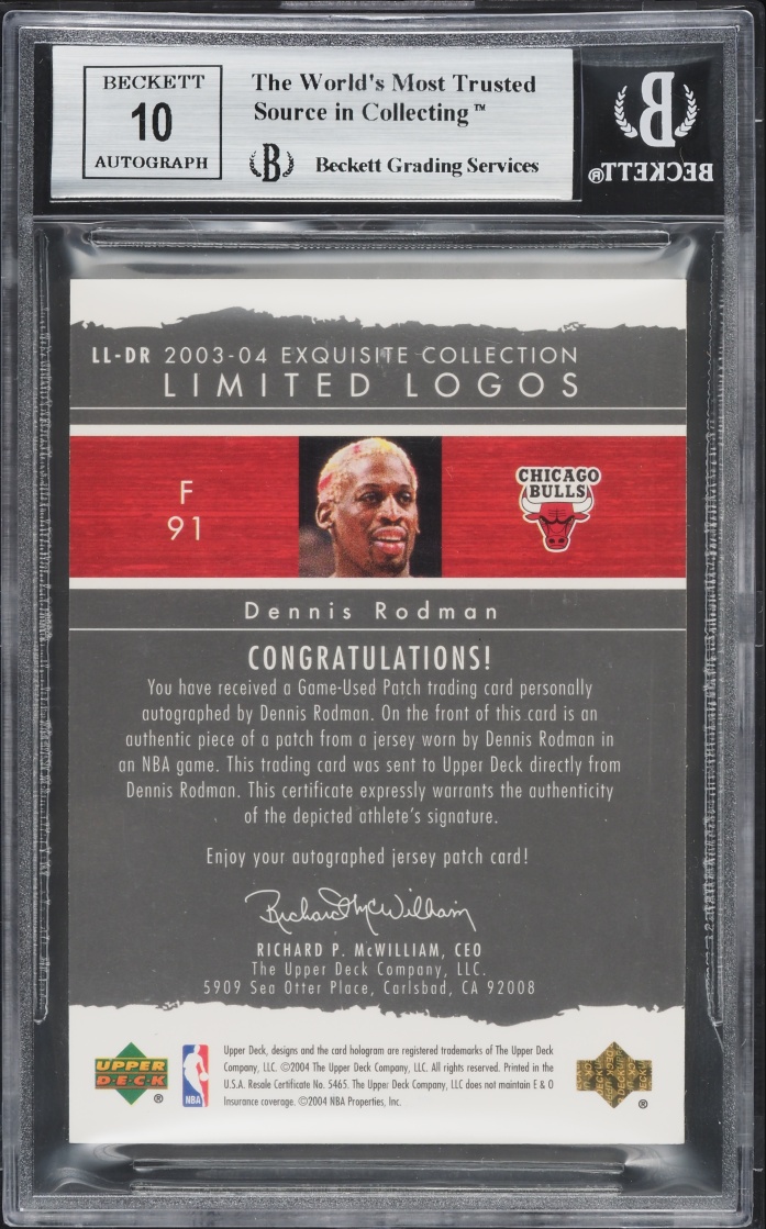 2003 Exquisite Collection Limited Logos Dennis Rodman PATCH AUTO /75 #LL-DR BGS 9 MINT
