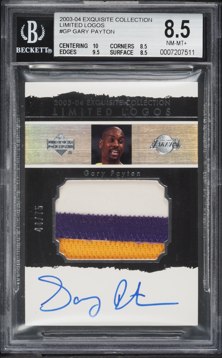 2003 Exquisite Collection Limited Logos Gary Payton PATCH AUTO /75 #LL-GP BGS 8.5 NM-MT+