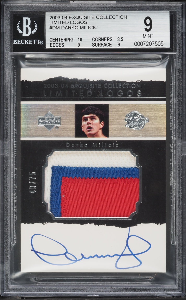 2003 Exquisite Collection Limited Logos Darko Milicic ROOKIE PATCH AUTO /75 #LL-DM BGS 9 MINT