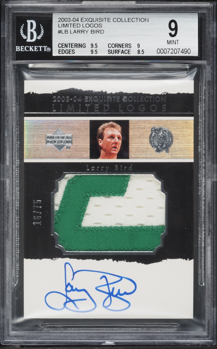 2003 Exquisite Collection Limited Logos Larry Bird PATCH AUTO /75 #LL-LB BGS 9 MINT
