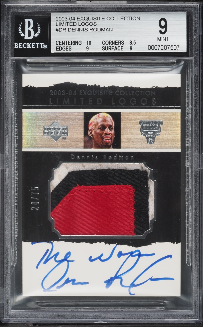 2003 Exquisite Collection Limited Logos Dennis Rodman PATCH AUTO /75 #LL-DR BGS 9 MINT