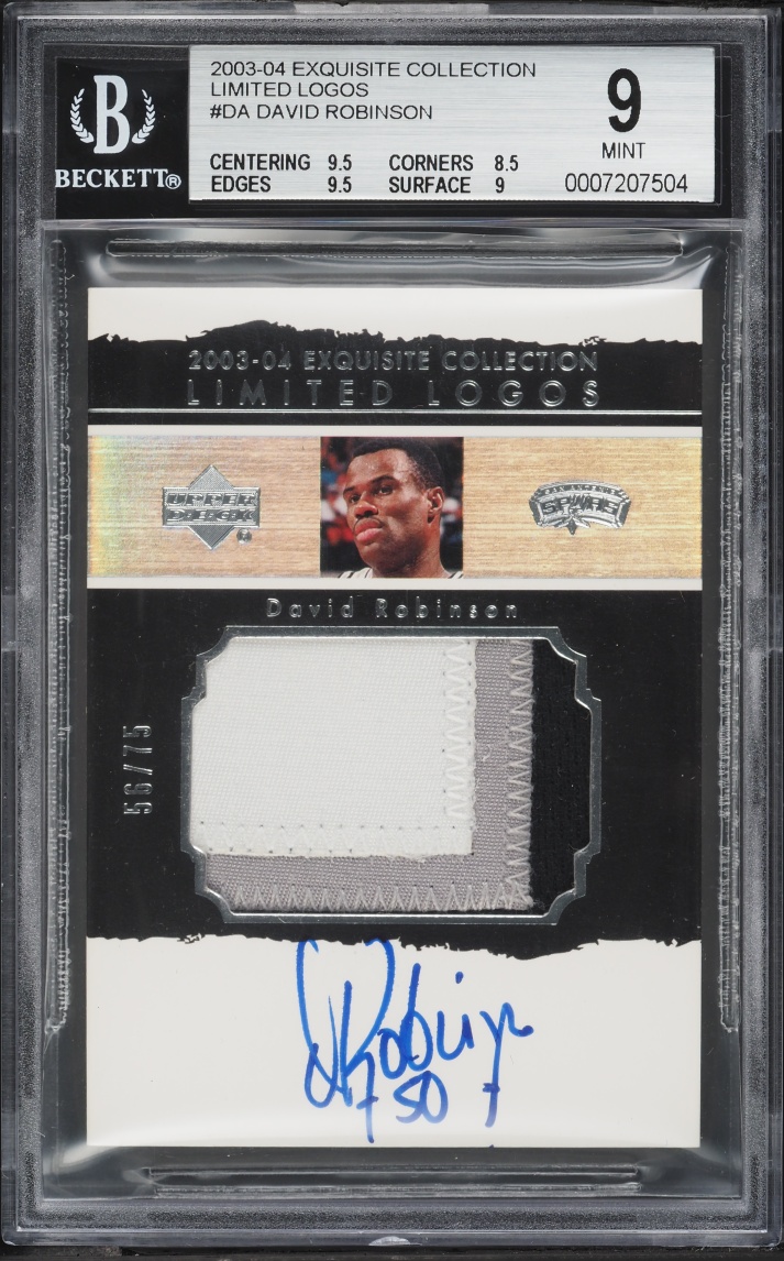 2003 Exquisite Collection Limited Logos David Robinson PATCH AUTO /75 #LL-DA BGS 9 MINT