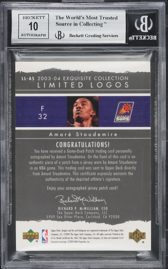 2003 Exquisite Collection Limited Logos Amare Stoudemire PATCH AUTO /75 #LL-AS BGS 9 MINT