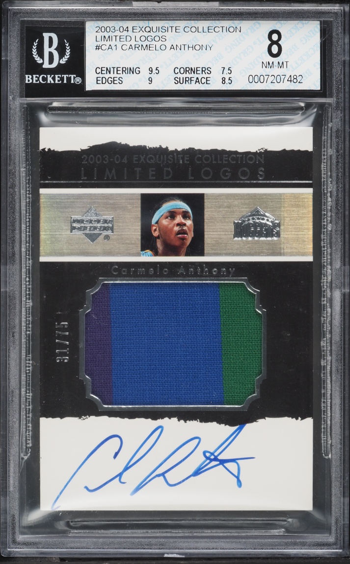 2003 Exquisite Limited Logos Carmelo Anthony ROOKIE PATCH AUTO /75 #LL-CA BGS 8 NM-MT