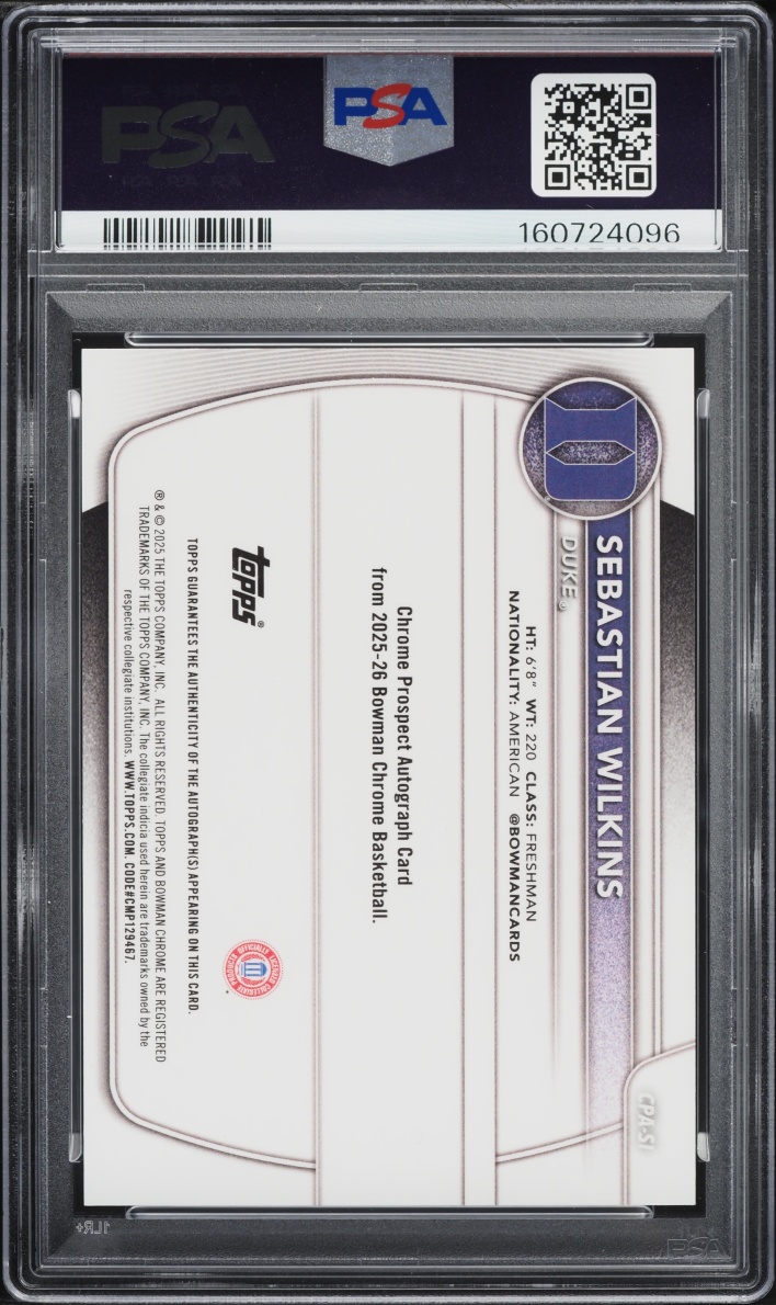 2025 Bowman Chrome Gold Geometric Sebastian Wilkins ROOKIE AUTO /50 #CPA-SI PSA 10 GEM MINT