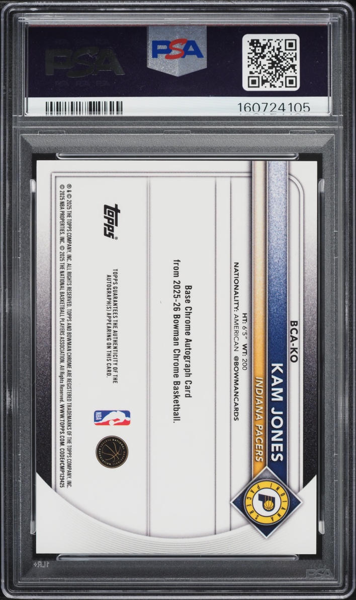 2025 Bowman Chrome Mini Diamond Kam Jones ROOKIE AUTO /100 #BCA-KO PSA 9 MINT