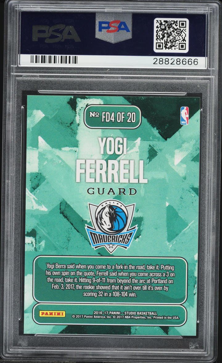 2016 Panini Studio From Downtown Yogi Ferrell #FD4 PSA 10 GEM MINT