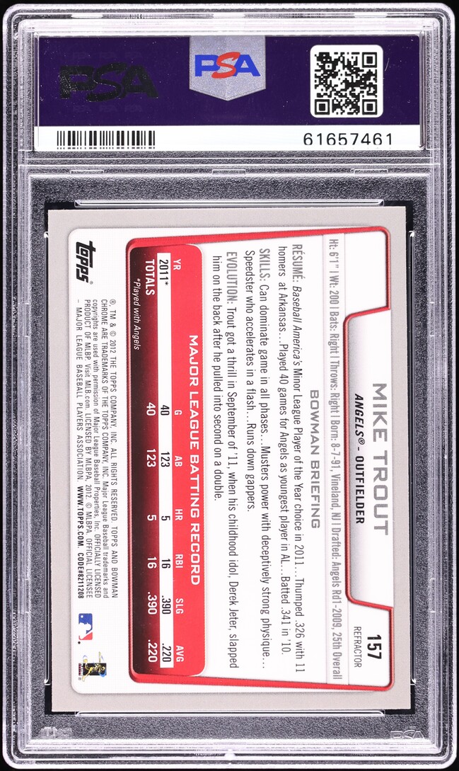 2012 Bowman Chrome Green Refractor Mike Trout ROOKIE #157 PSA 9 MINT