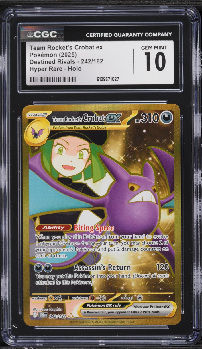2025 Pokemon Scarlet & Violet Destined Rivals Gold Rare Team Rocket's Crobat ex #242 CGC 10 GEM