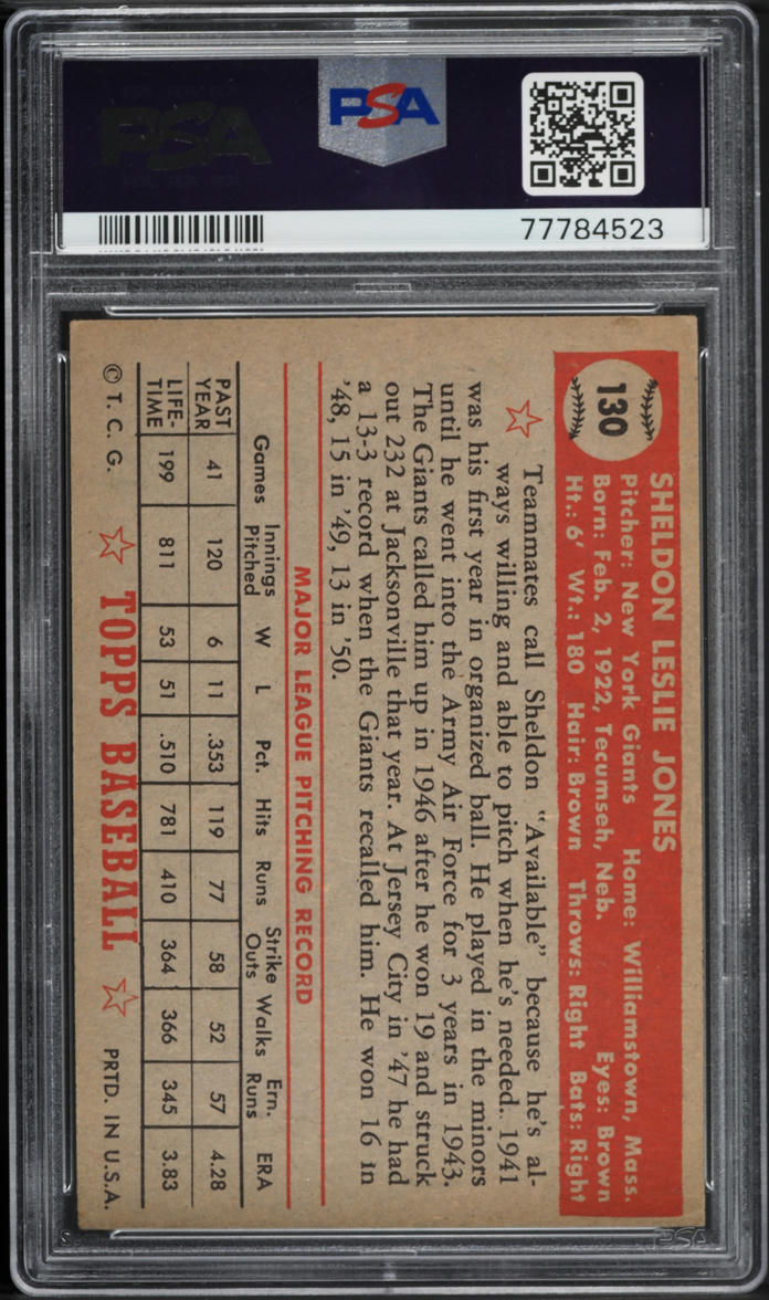 1952 Topps Sheldon Jones #130 PSA 4 VGEX