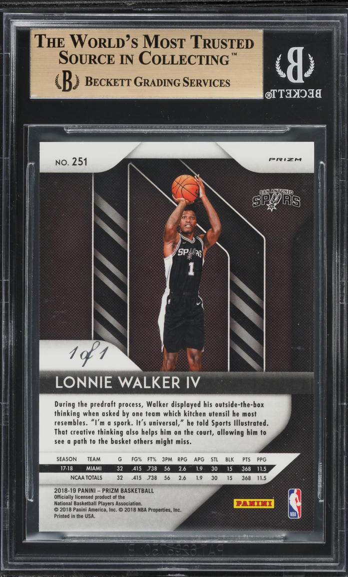 2018 Panini Prizm Black Lonnie Walker IV ROOKIE 1/1 #251 BGS 9.5 GEM MINT