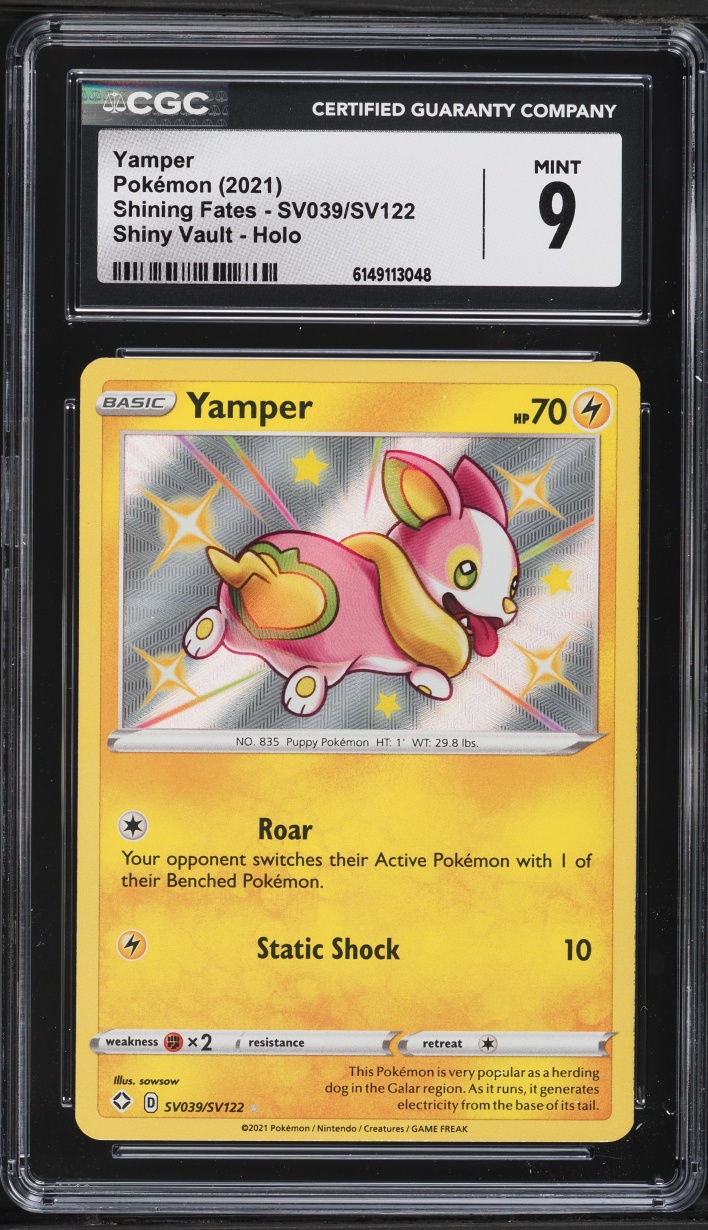 2021 Pokemon Sword & Shield Shining Fates Shiny Vault Holo Yamper #SV039 CGC 9 MINT