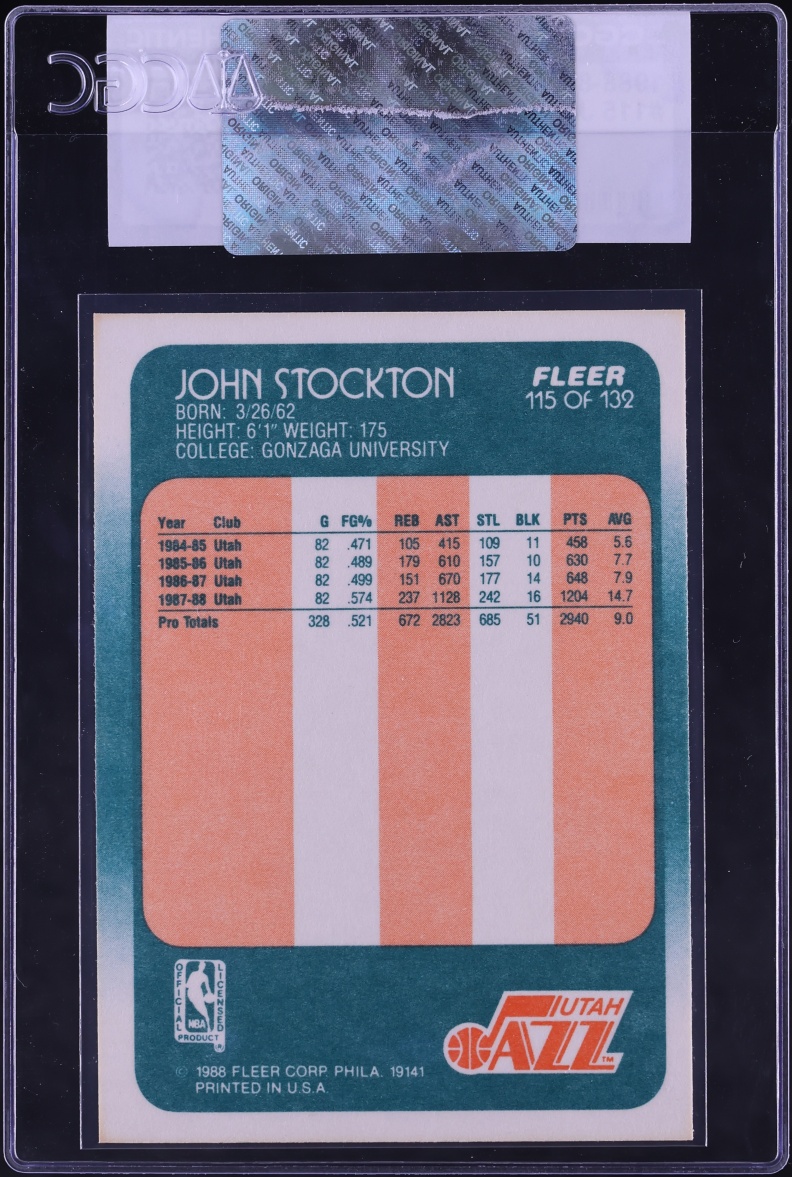 1988 Fleer Basketball John Stockton ROOKIE #115 CGC AUTH