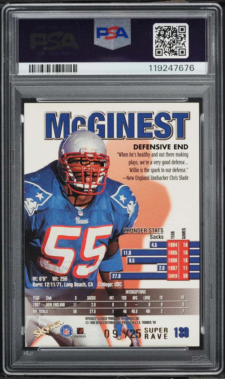 1998 Skybox Thunder Super Rave Willie McGinest /25 #139 PSA 5 EX