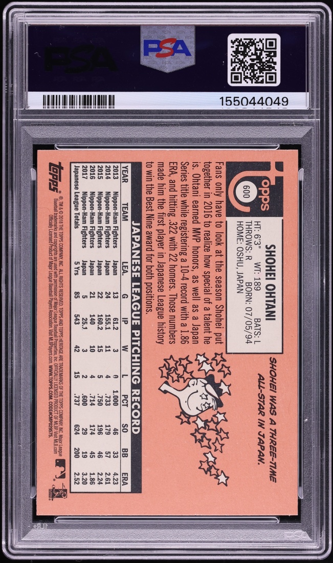 2018 Topps Heritage Shohei Ohtani ROOKIE #600 PSA 9 MINT