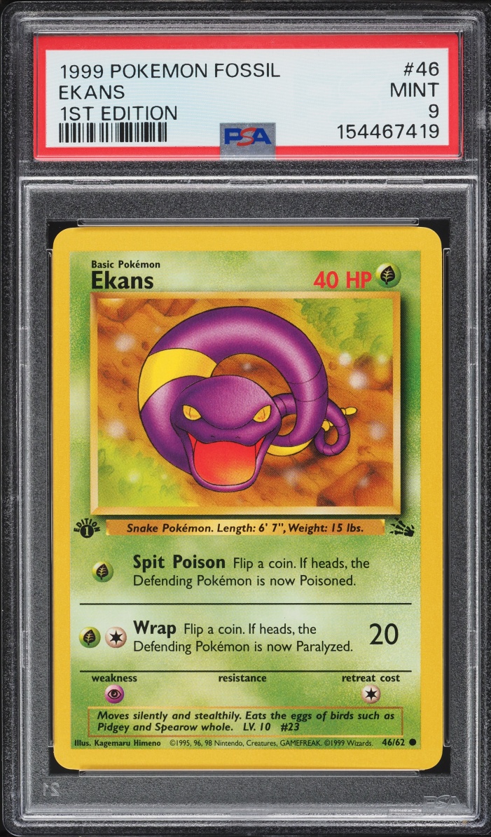 1999 Pokemon Fossil 1st Edition Ekans #46 PSA 9 MINT