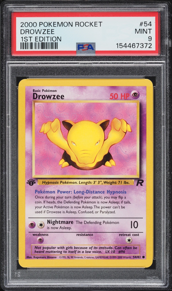 2000 Pokemon Team Rocket 1st Edition Drowzee #54 PSA 9 MINT