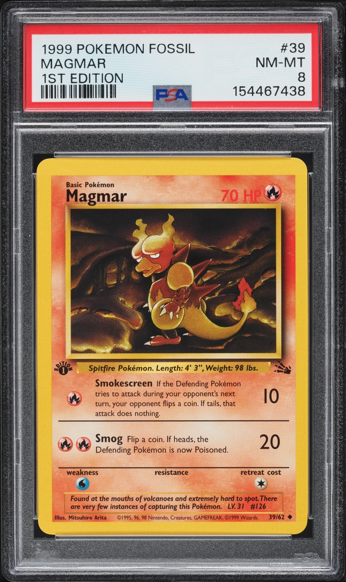 1999 Pokemon Fossil 1st Edition Magmar #39 PSA 8 NM-MT