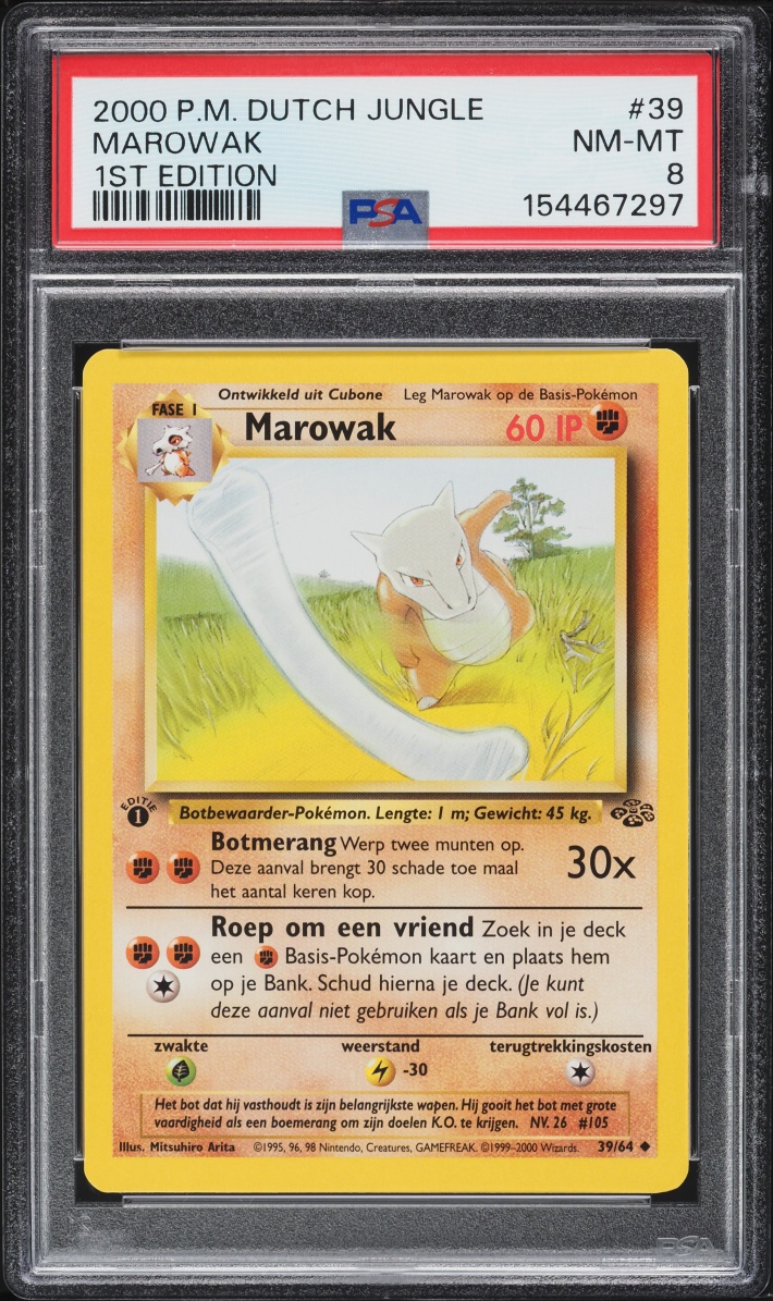 2000 Pokemon Dutch Jungle 1st Edition Marowak #39 PSA 8 NM-MT