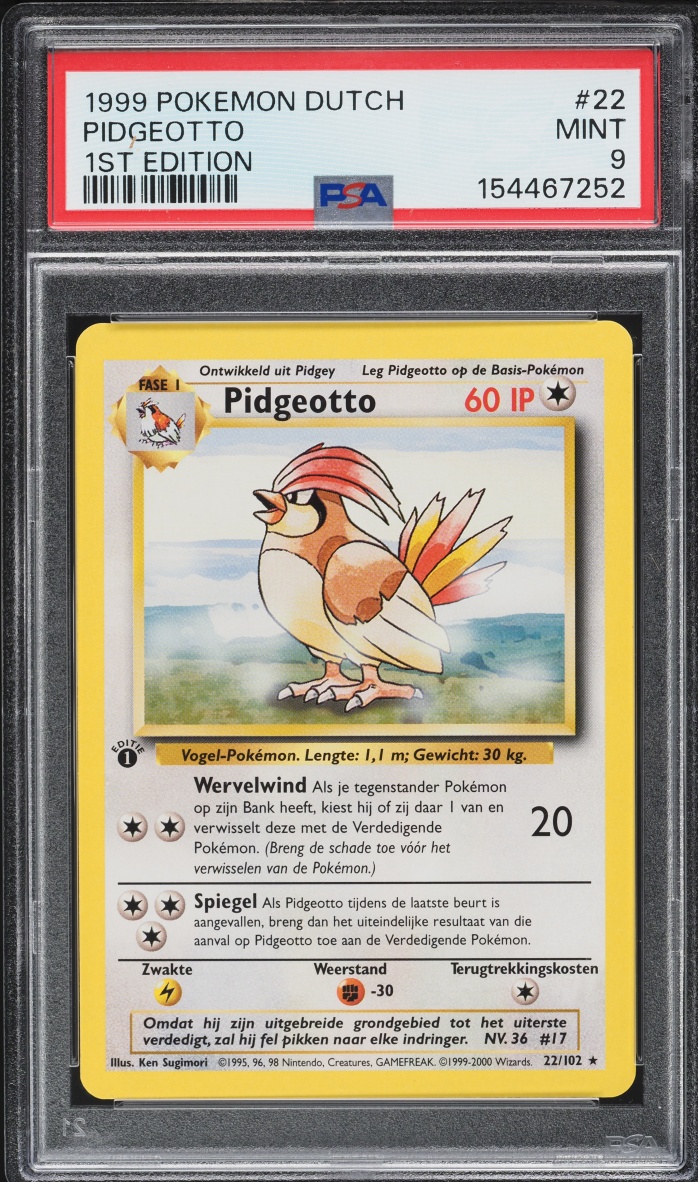 1999 Pokemon Dutch Base Set 1st Edition Pidgeotto #22 PSA 9 MINT