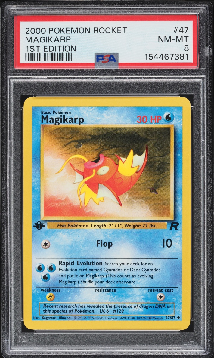 2000 Pokemon Team Rocket 1st Edition Magikarp #47 PSA 8 NM-MT