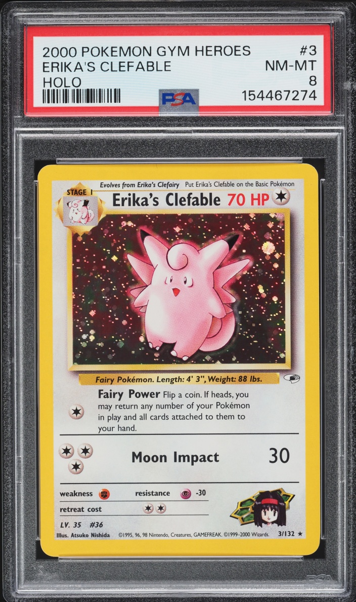 2000 Pokemon Gym Heroes Holo Erika's Clefable #3 PSA 8 NM-MT