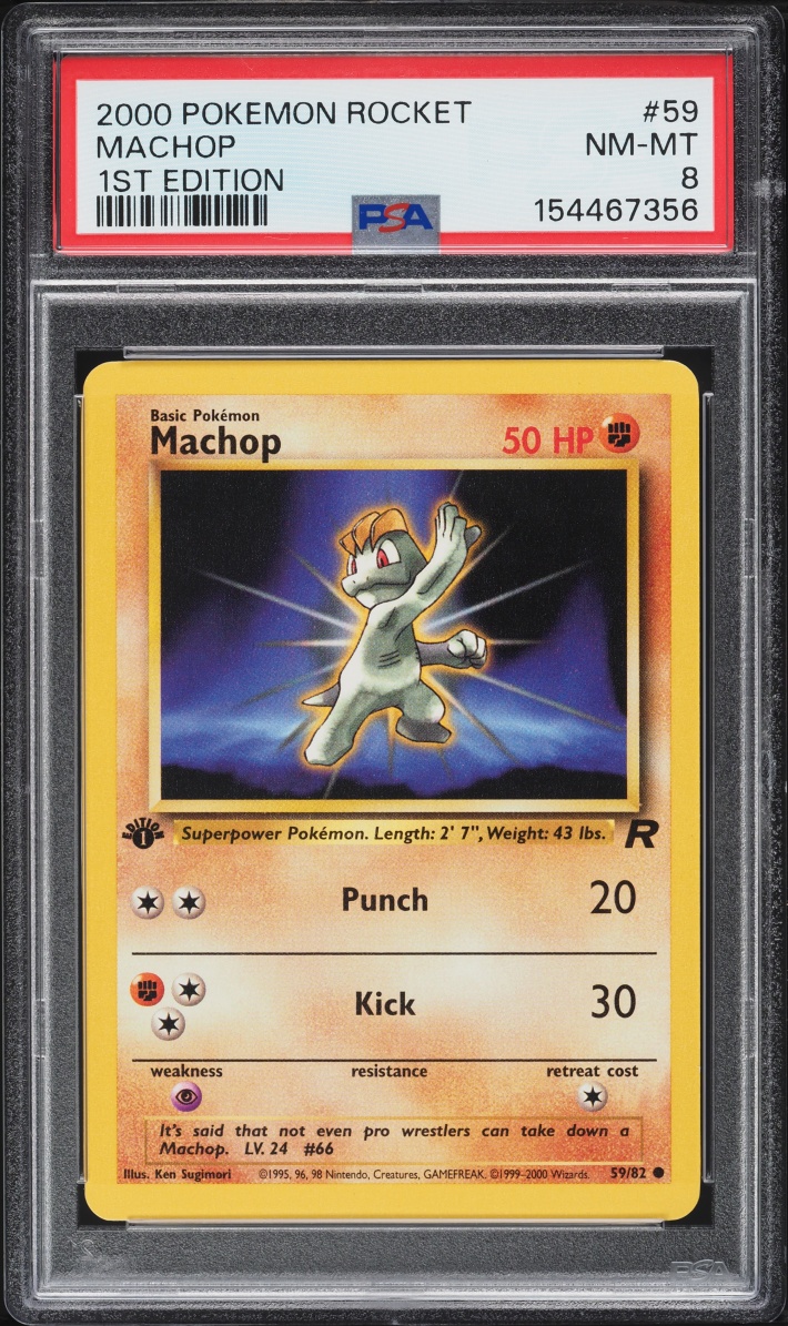 2000 Pokemon Team Rocket 1st Edition Machop #59 PSA 8 NM-MT